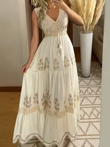 Women's Printed Fashion V-Neck Sleeveless Vest Dress, Casual Chic Boho Loose-Fitting Design, Perfect for Everyday Wear, Stylish and Comfortable