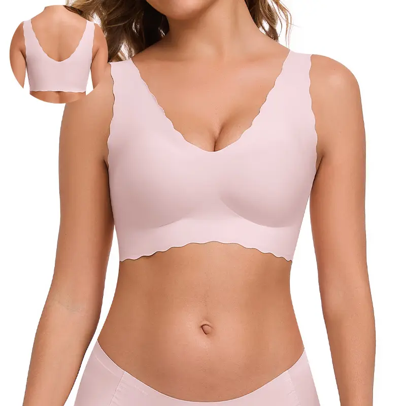 Live - ubras V-Neck Wireless Seamless Bralette No Underwire Full Coverage No Bulge Everyday Wear Pink Trending Color Non Wire Bra Dusty Pink