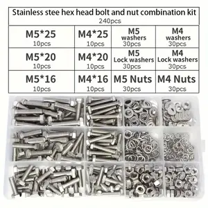 240Pcs Metal Hex Bolt Nut and Washer Set with Storage Box for Home Furniture Repair Construction Engineering