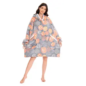 OLAOLA Unisex Adult Plush Pumpkin Wearable Blanket Hoodie Warm Home One-Piece Sleepwear