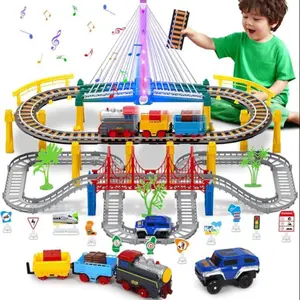 103pcs Multi-Level Train Track Toy Set, Interactive Sound & Light Effects, Buildable Bridges, Educational Play Gift for Kids Aged 3+ Years