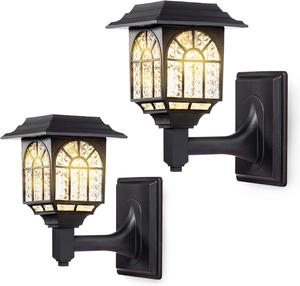 LeiDrail 2-Pack Waterproof Warm White LED Wall Lanterns - Wall-Mounted Light-Controlled Aesthetic Outdoor Decor for Home Improvement, Solar Post Lanterns, Solar Post Lights, Wall-Mounted Solar Lanterns