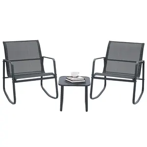 Ainfox Modern 3-Piece Patio Furniture Set All Weather Textile Outdoor Conversation Set with Rocking Bistro Chairs and Table Small Patio Bistro Set for Backyard Lawn Garden Poolside