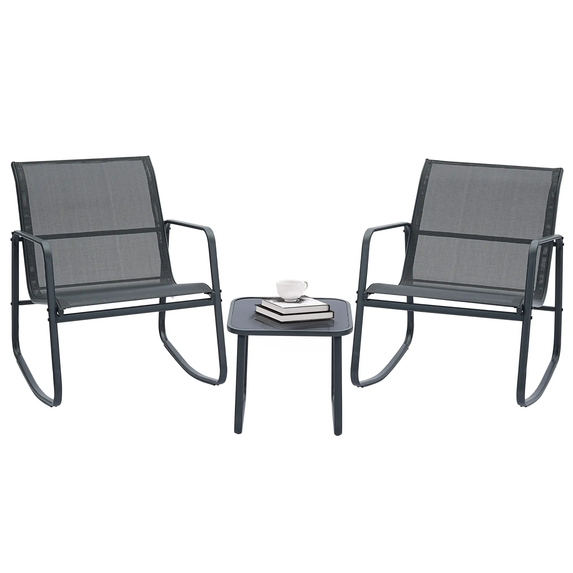 Ainfox Modern 3-Piece Patio Furniture Set All Weather Textile Outdoor Conversation Set with Rocking Bistro Chairs and Table Small Patio Bistro Set for