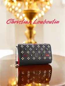 Pre-owned christian louboutin Leather Crossbody Bags Paloma Clutch in Grained calf and spikes, Black