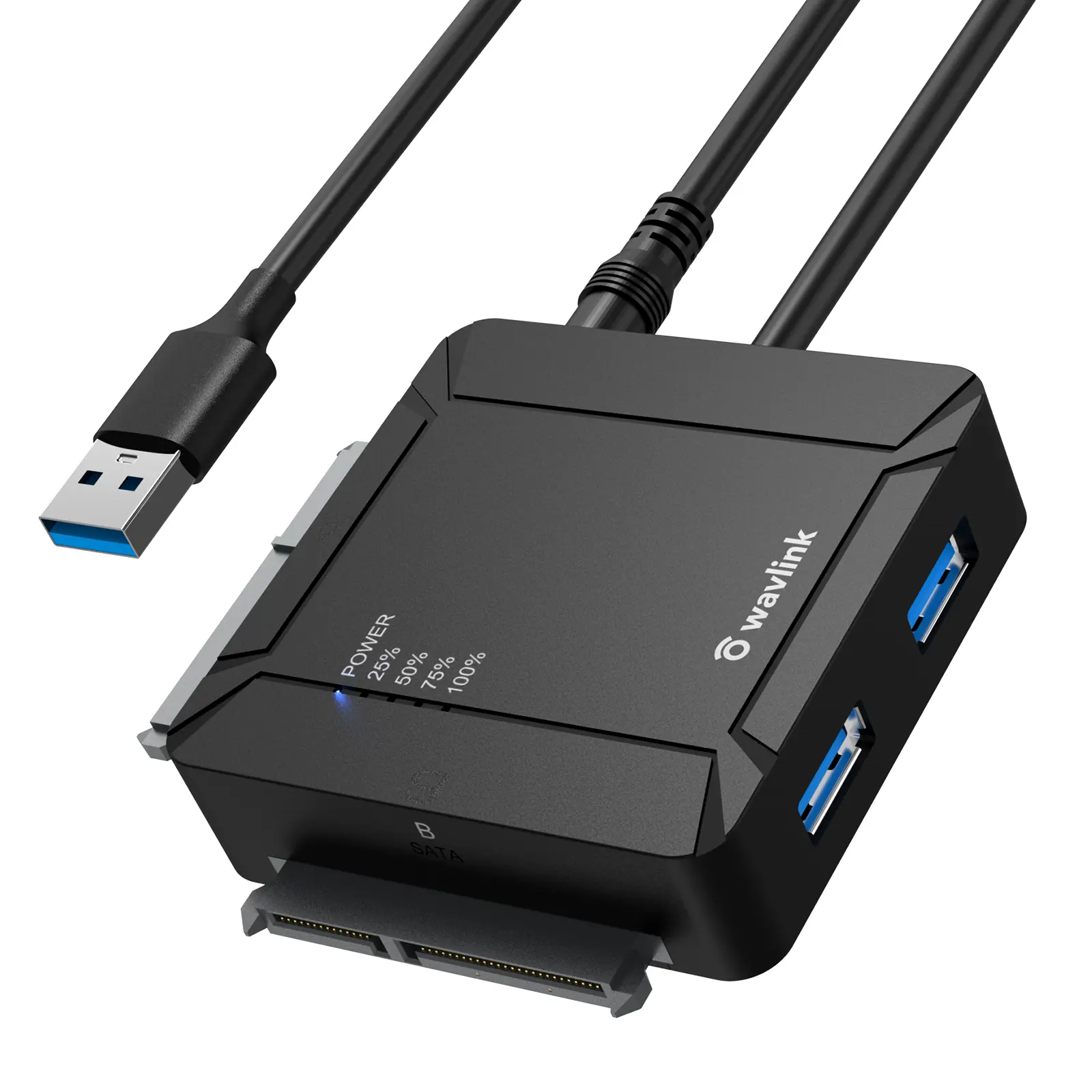 WAVLINK 1x USB 3.0 to Dual-Bay SATA External Hard Drive Adapter - 2.5/3.5 Inch SATA HDD/SSD Support, Linux Compatible, Power Adapter, 2 Extra Ports, Offline Clone, UASP Enabled, 18TB Per Drive, 36TB Total, 1x Quick Start Guide, File Backup & Transfer, 1 X