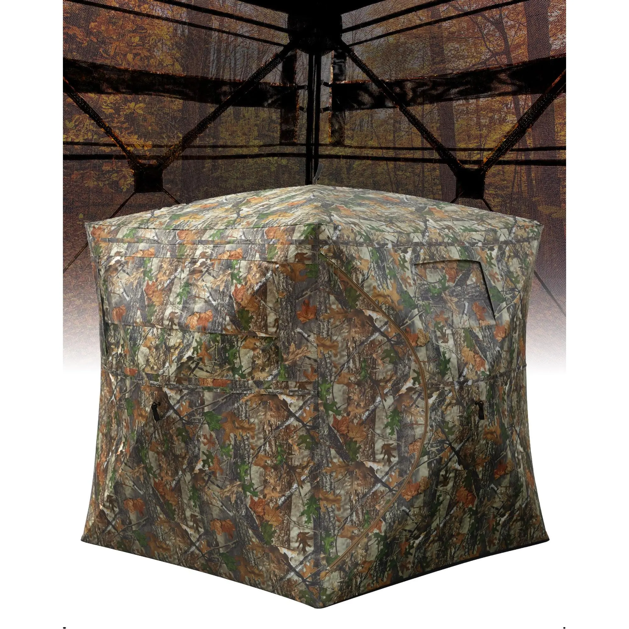 270° See-Through Pop-Up Hunting Blind for 2–3 People, Silent Magnetic Door Design, Lightweight Portable Camouflage Ground Blind with Quick Setup, Comes with Carry Bag, Weather Resistant Hunting Shelter for Deer, Turkey and Outdoor Hunting Activities