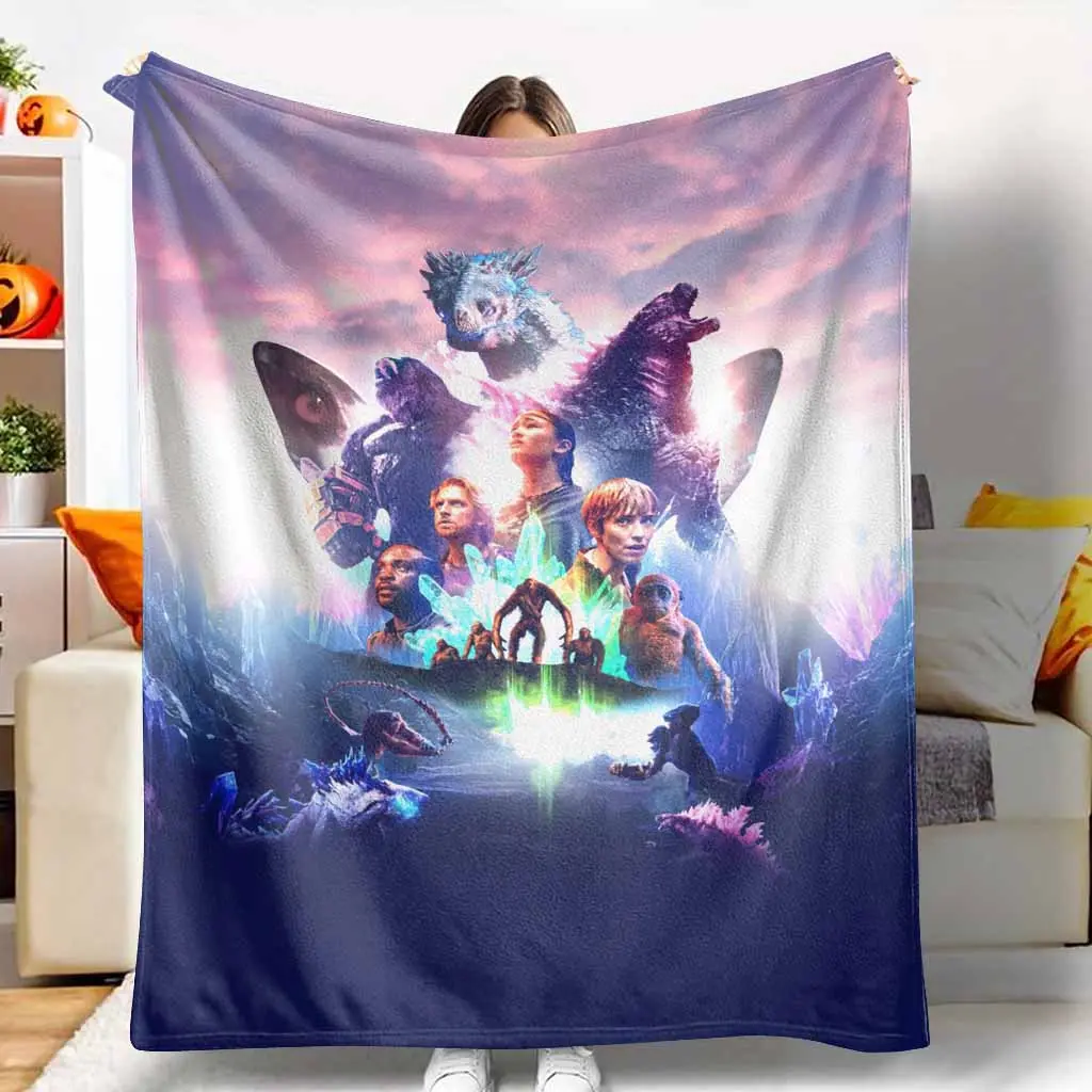 Giant Monster Crystal Titan Battle Print Flannel Blanket - Fading-Proof Flannel Fabric, Multi-Size, Plush Texture, Soft, Warm, Lightweight, Cozy Throw for Sofa, Bed, Camping, Birthday Gift Home Decor