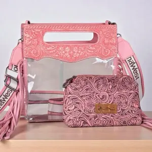 Montana West Western Fringe Clear Crossbody Bag with Detachable Pouch - Stadium Approved