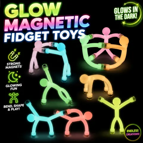 EFFUN Unisex Magnetic Glow Fidget Toys - 10-Pack Bright Solid Color Silicone+ABS BPA-Free Compact Fridge Magnet Sensory Building Kids Toys, Stress Relief Tool, Sensory Stress Reliever, Easter Baskets Fillers