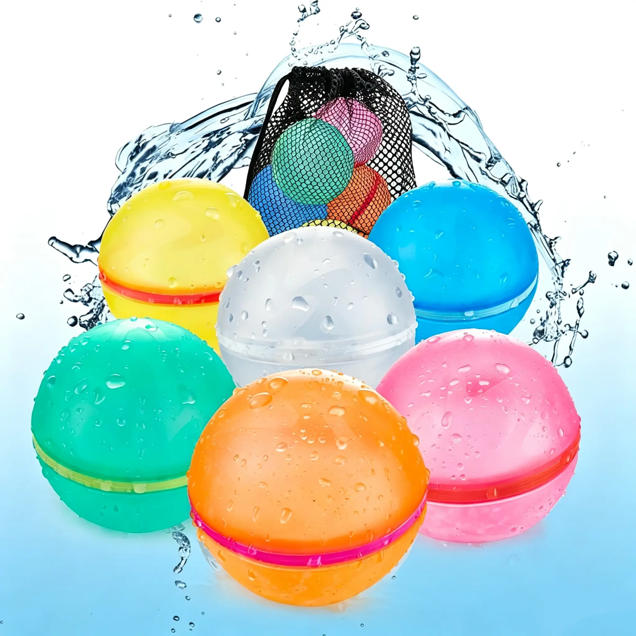 6 PCS Reusable Water Balloons, Refillable Magnetic Water Balls for Outdoor Games, Self Sealing Water Splash Bomb Quick Fill for Summer Fun, Pool Beach Toys for Kids Ages 3-12