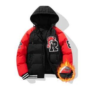 Men'S Fashion Hooded Jacket, Reversible Winter Coat, Casual Non-Stretch Woven Fabric, Regular Fit, with Embroidered Alphabet Menswear Sleeve