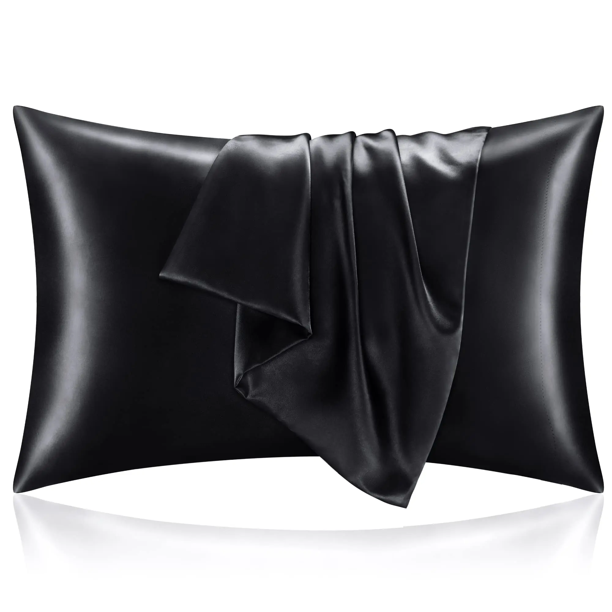 Luxury Solid Satin Pillowcases for Hair and Skin - 2 Pack Queen Size (20"x30") Black 100% Polyester Self Care Products, Super Soft Cooling, Wrinkle Resistant, Envelope Closure, Gift for Women