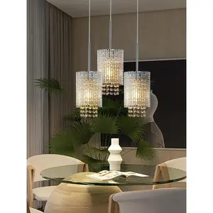 Modern Crystal Pendant Light 3-Pack Adjustable Chrome Hanging Ceiling Fixture with Clear Beads, Elegant Design (No Bulbs)