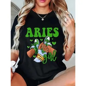 100% Cotton Aries Girl Shoes Astrology Zodiac Sign Black Women T-Shirt