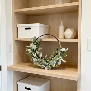 Artificial Lamb's Ear Grass and Eucalyptus Minimalist Design Ring Wreath, Modern Farmhouse Wall Decor, Decoration, Suitable for Living Room and Bathroom, Chinese New Year, Ornaments