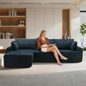 Modular Sectional Sofa, Corduroy Sponge Compression Sofas with Deep Seat, Memory Foam Sofa for Living Room Bedroom, No Assembly Required
