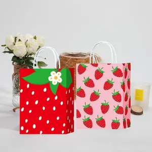 5pcs Paper Candy Bags, Party Berry Sweet Birthday Baby Shower Decoration, Strawberry Gift Bags, Storage Gifts, Party Packs