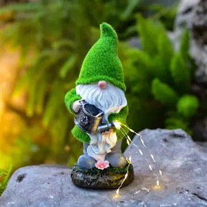 Outdoor Waterproof Solar Night Light, Cartoon Elf Watering Statue, Garden Resin Craft Decor, Yard Gnome Figurine, Resin Artwork Ornament, Garden Decor Lights