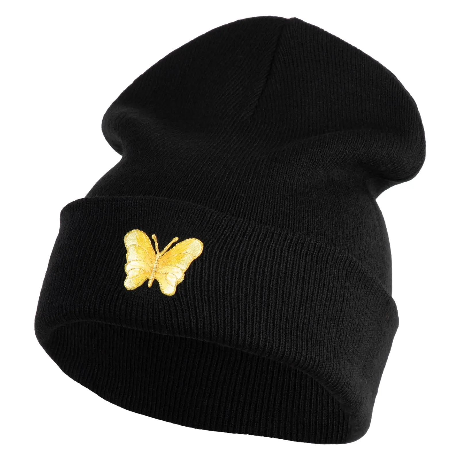 Small Decorative Yellow Butterfly Iron on Patched 12 Inch Long Beanie