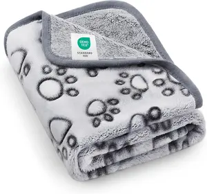 Soft  Blanket for Small Medium Large Dogs Washable 300GSM Fluffy Warm Fleece Puppy  Paw Print Pet Flannel Grey Paw M(30"x20")