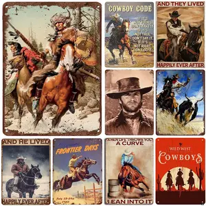 Wild West Cowboys Retro Lightweight Print Metal Tin Sign - Rectangle Design Home Decoration, Novelty Plaque, Ideal Gift for Garage Man Cave Home Wall Decor (as the picture 1)