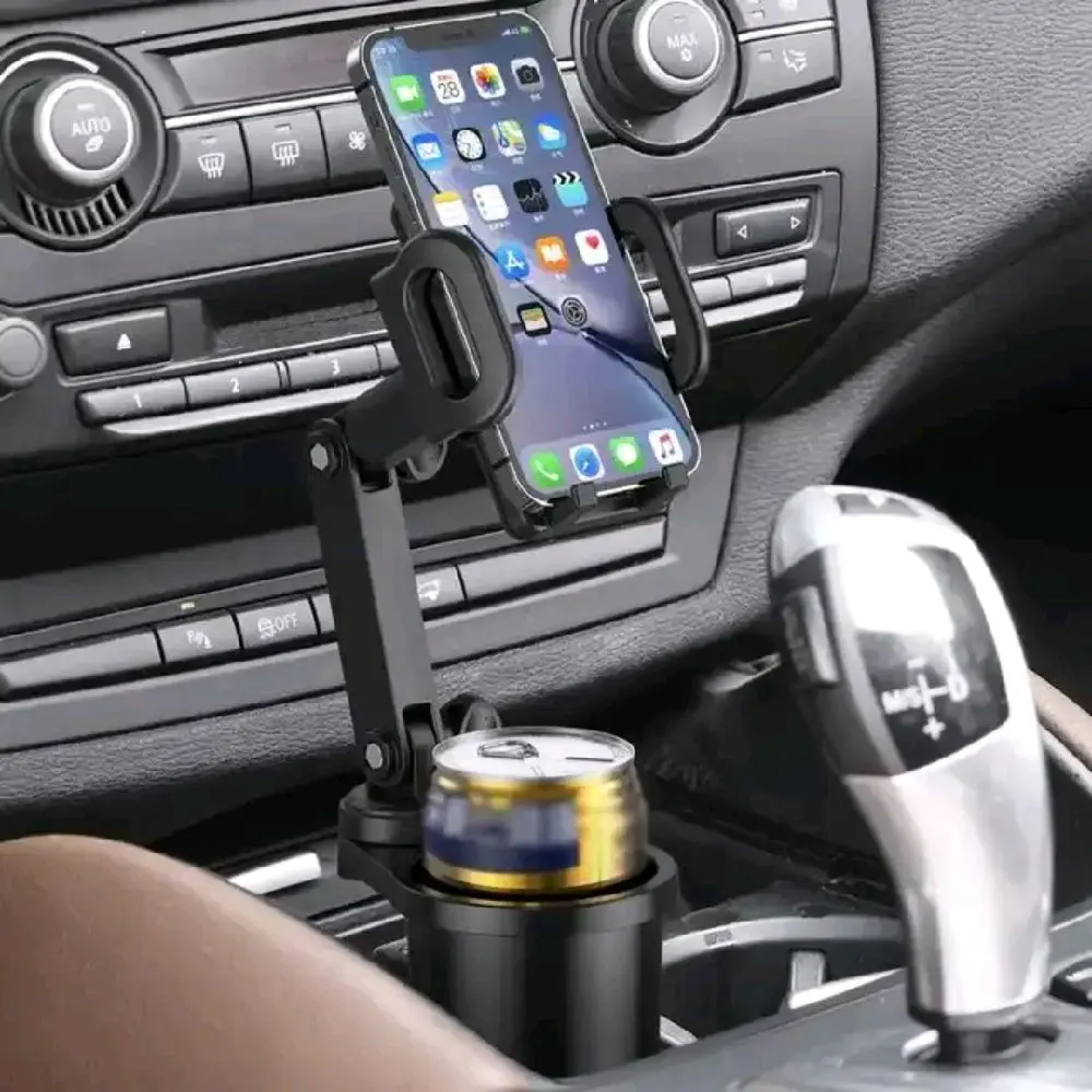 Cup Holder Expander for Car with Phone Mount, 2 in 1 Car Cup Holder Expander Adjustable Base, 360 ° Rotation, Cell Phone Holder for Car Compatible with iPhone All Smartphones
