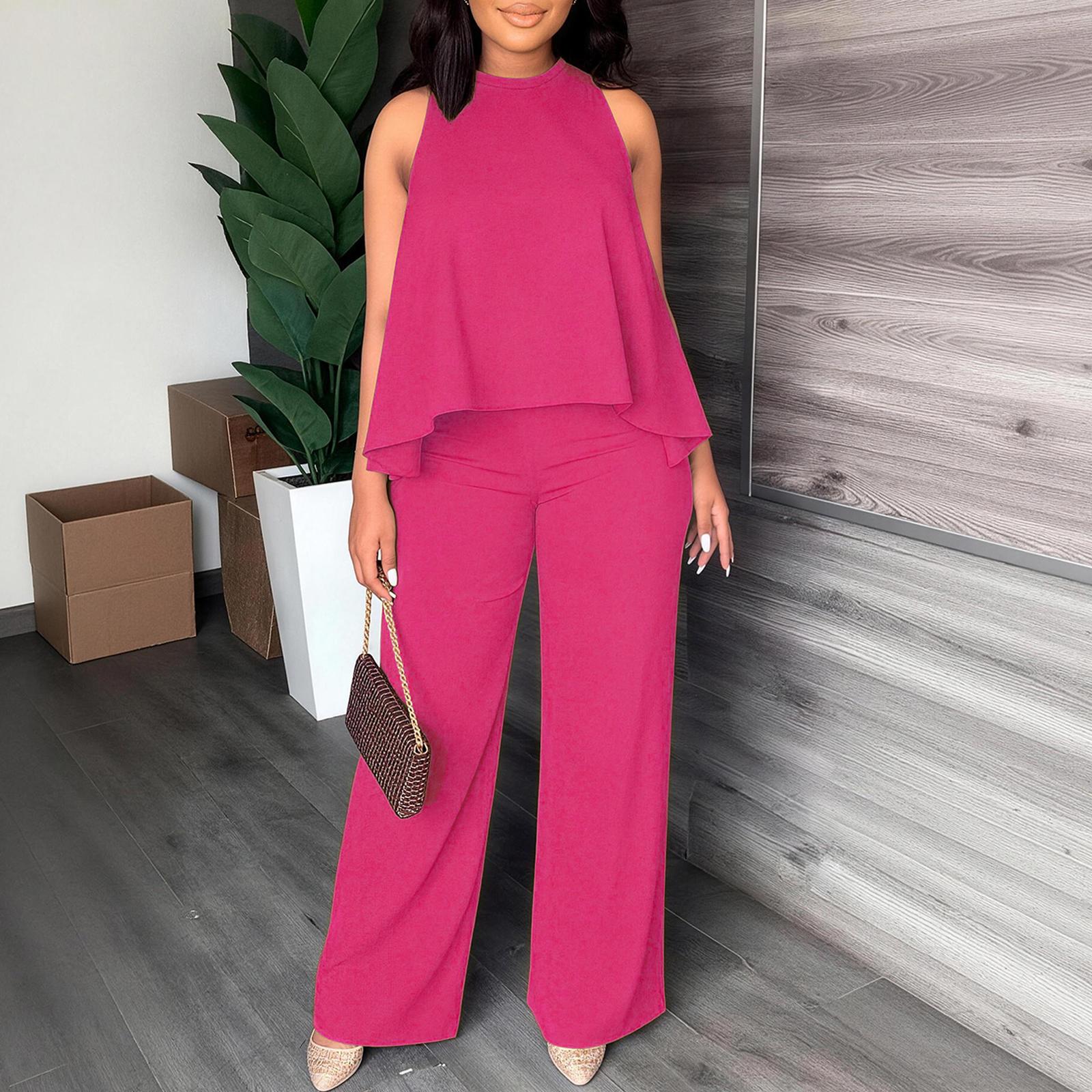 Women's Spring-Summer Set:Lightweight Flowy Halter Two-Piece with High-Waisted Wide Leg Pants&ndash;Comfortable, Stylish, and Perfect for Every Casual to Dressy Occasion This Season  Clothes Womenswear Suits Top Trouser