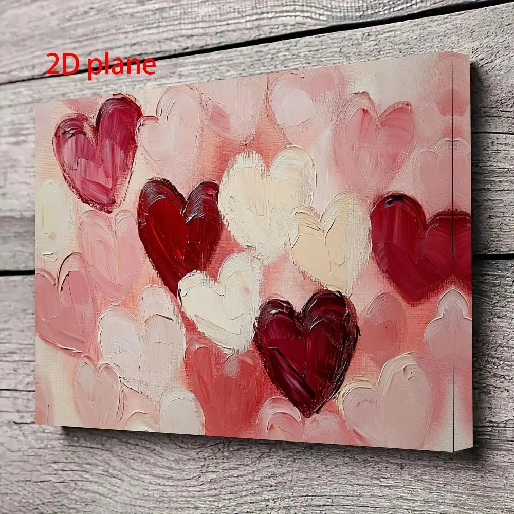 [Valentine's Day Gift] 2D Flat, 1pc Framed Canvas Painting - Pink Red Hearts in Soft Pastel Backgrounds, Ready-to-Hang Wall Decor with Hooks, Valentine's Day Wedding Anniversary Gift for Living Room, Bedroom, Kitchen - Indoor/Outdoor Decoration - NBB