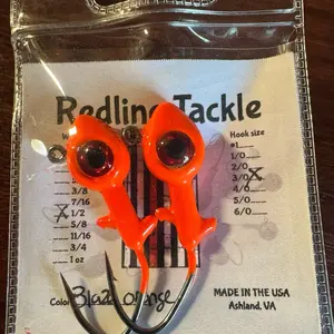 Redline Tackle blaze orange 1/2 oz Flat Eye Double Barb with 3/0 Victory Hook Blaze Orange Made in USA Ashland VA Fishing Lures