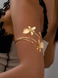 2026 New Beach Jewelry Set, Boho Flower Armlet, Adjustable, Perfect for Festival Looks, Stainless Steel Material, Plain Design