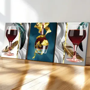 3-count wooden frame canvas, light luxury wine three-piece decorative poster, abstract art decoration, modern art living room wall decoration, fashionable family poster, suitable for bedrooms, offices, corridor art, Wall Art Painting, Modern Home Decor
