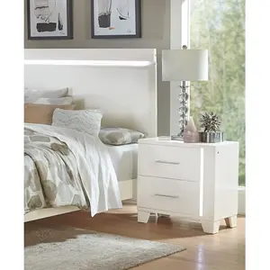 White High Gloss Finish Modern Bedroom 1pc Nightstand with LED Light Wooden Furniture Luxury Bedside Table