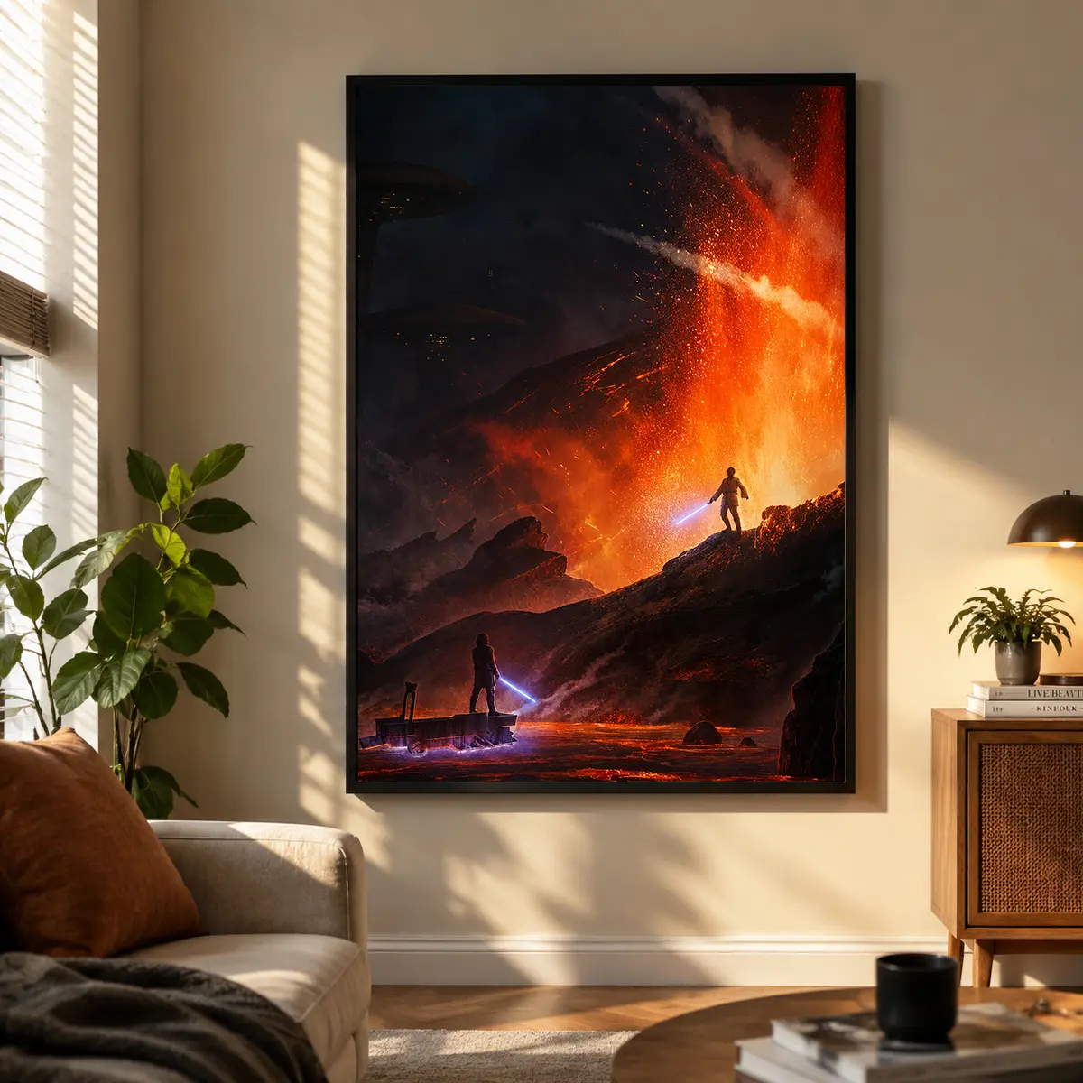 Wan Kenobi VS Anakin Poster Wall Art Canvas Prints Star Movie Wars Posters for Bedroom Wall Decoration Cotton Glossy Hand Stretched Ready-to-Hang USA Crafted