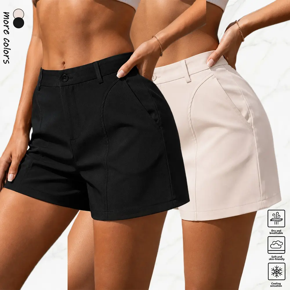 Women's High-Waisted Solid-Color Straight-Leg Suit Shorts, 1-Pack, Suitable for Office Wear and Formal Casual Outfits.Summervibes