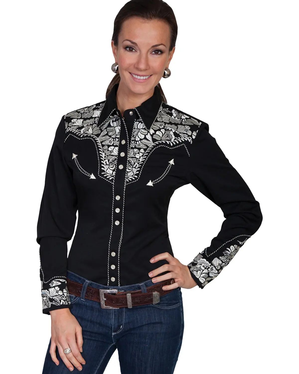 Scully Women's Women'S Embroidered Long Sleeve Pearl Snap Western Shirt - Pl654-Slv