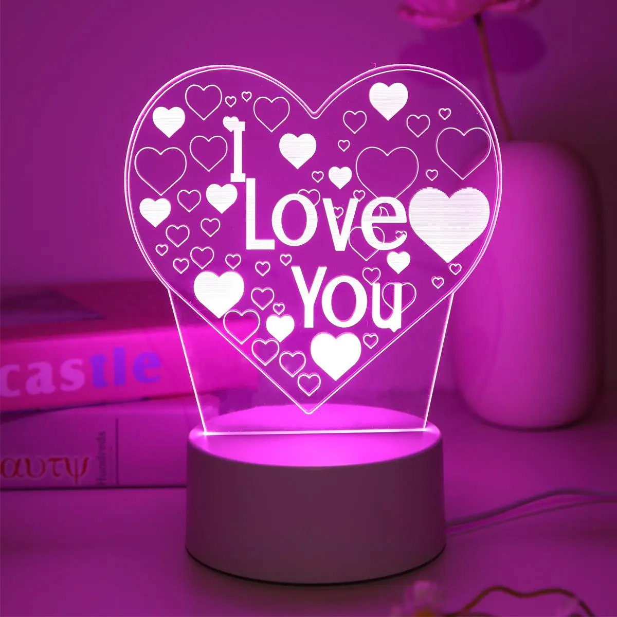 USB-Powered Heart-Shaped 3D Night Light, Creative Desktop Ambient Light, LED Light, I LOVE YOU Desk Lamp for Bedroom, Living Room, Home Decor, Ambient Light for Bedroom, Decorative Lights, Led Decoration