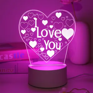 USB-Powered Heart-Shaped 3D Night Light, Creative Desktop Ambient Light, I LOVE YOU Desk Lamp for Bedroom, Living Room, Home Decor, Ambient Light for Bedroom, Decorative Lights