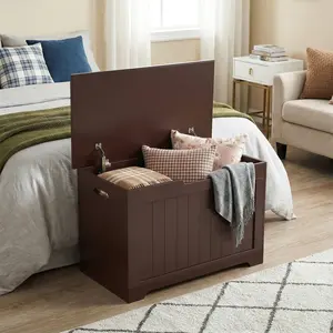 ZENY 30'' Wooden Toy Box, Large Storage Chest Mdf Organizer W/ Safety Smooth Hinged Lid, Child, Brown Room