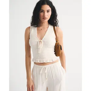 Abercrombie & Fitch Smocked Tie-Front Set Top