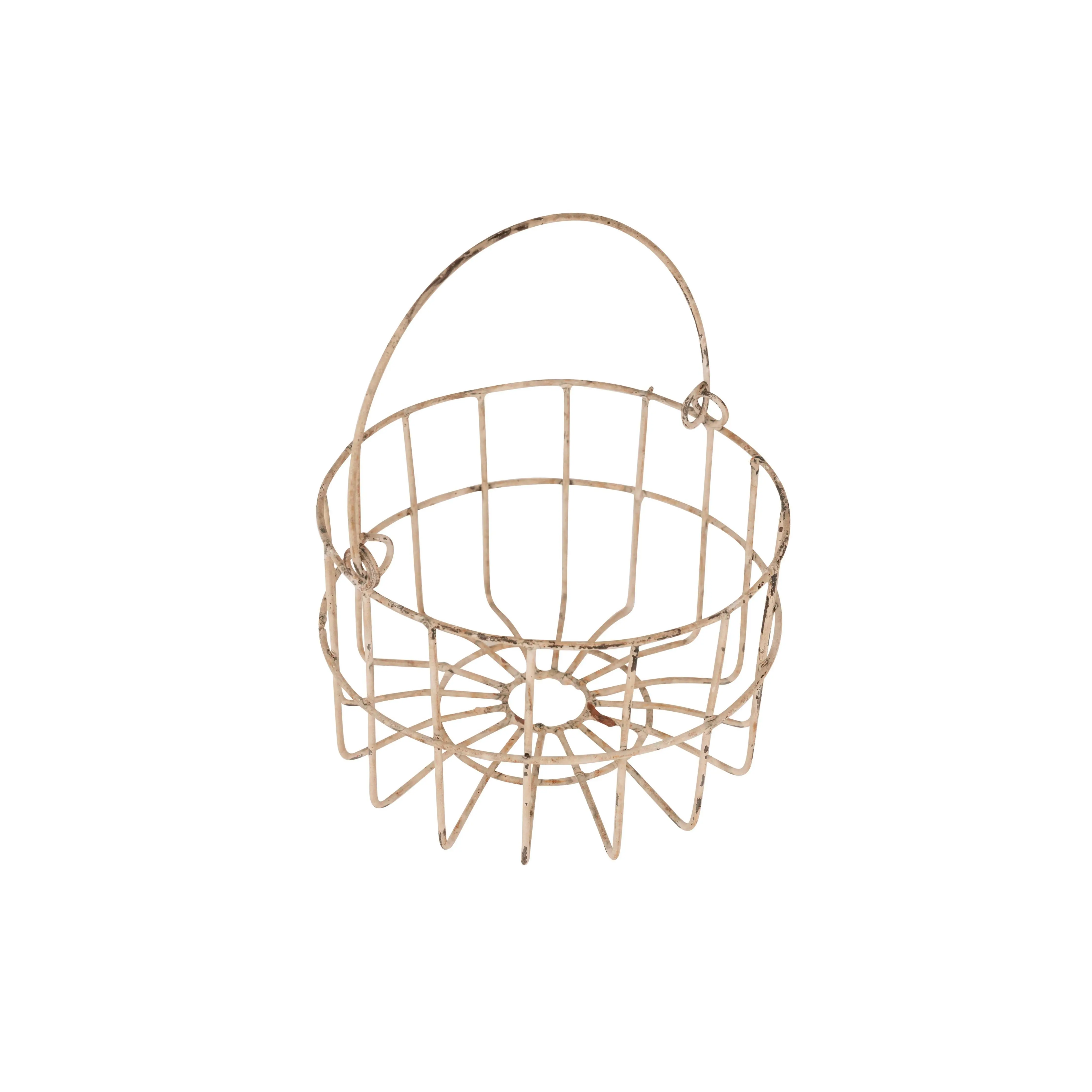 My Amigos Imports - Farmhouse Iron Egg Basket with Handle-Shabby White