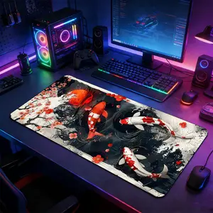 Japanese Koi Fish Ink Large Gaming Mouse Pad, Mousepad, Non-Slip Rubber Base Stitched Lock Edge Desk Mat, Traditional Ink Wash Artistic Design Desk Pad, Durable Computer Accessory for Home Office & Gaming Setup, Gift for Gamers & Oriental Art
