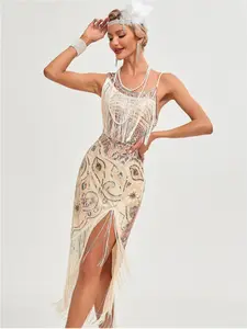 Sparkle Dress Vintage Fringe Gown Ballroom Mid-Length Evening Dress, Elegant Party Wear, Perfect for Special Occasions,Fringe hem party dress,Sparkly cocktail dress,New Year's Eve party dress,Prom night vintage dress,Beaded fringe midi dress