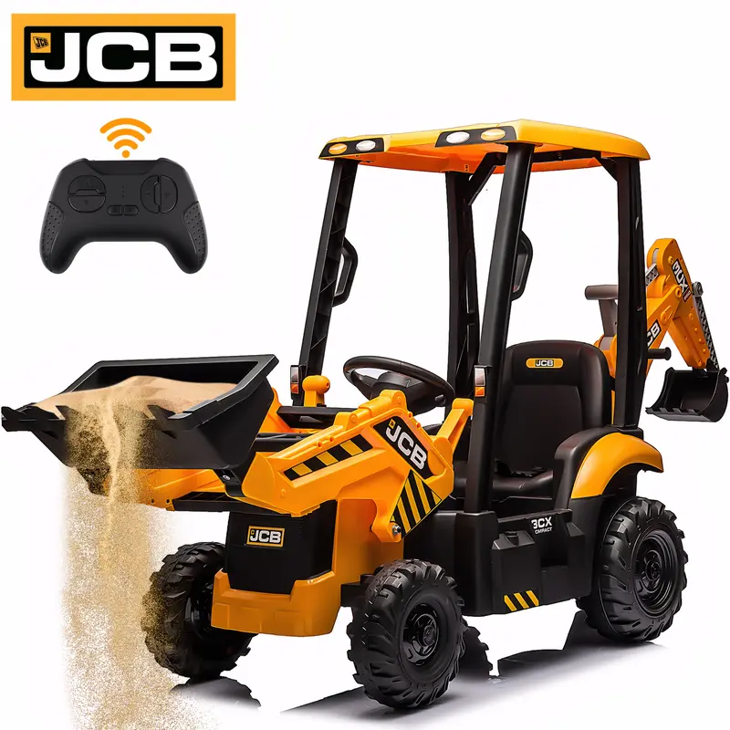 Segmart 12V Kids Ride on Backhoe Digger Toy Cars, JCB Lisenced Battery Powered Electric Excavator with Remote Control, Ride on Excavator Truck w/Adjustable Front and Back Loader for 3-6 Kids, Black Friday& Cyber one , Best Christmas Gift for Kids