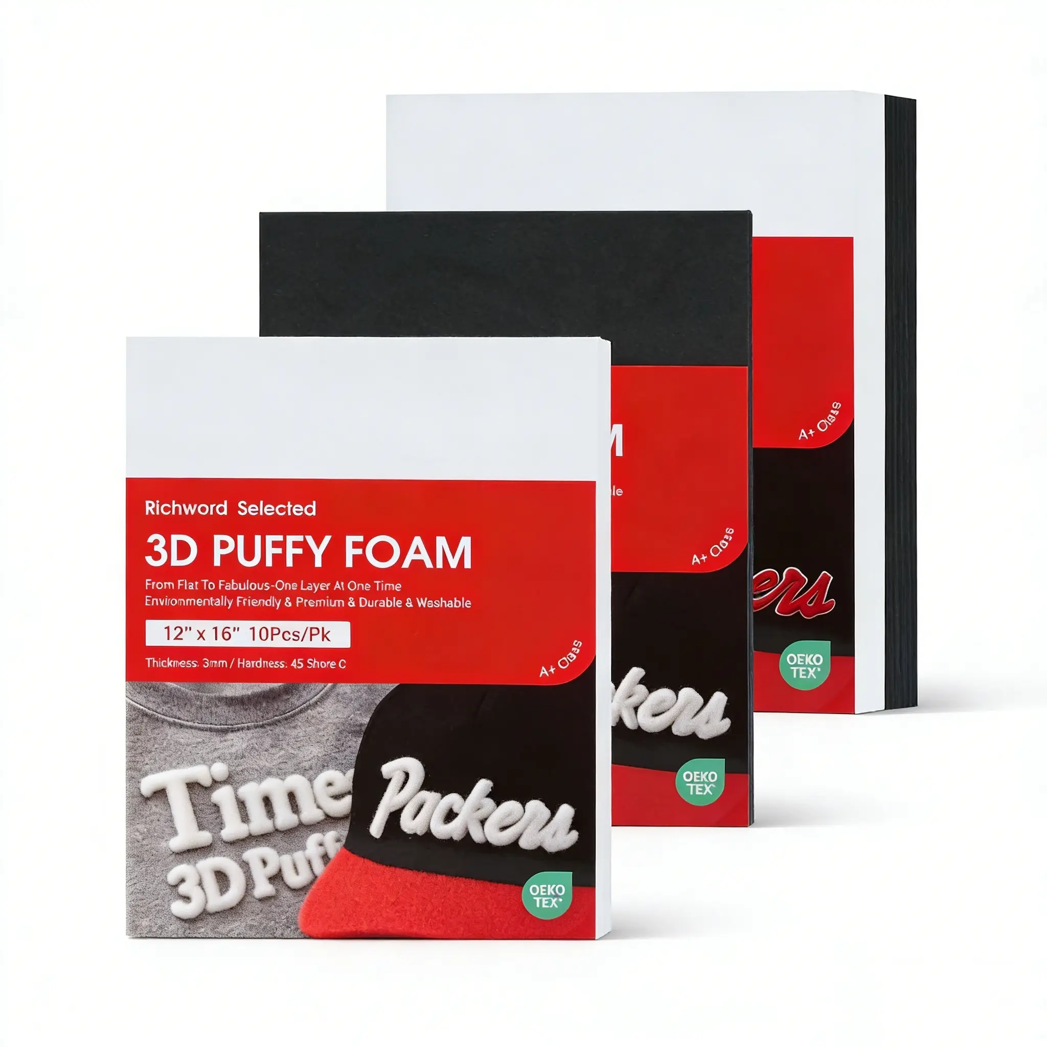 BAI 3D Puff Embroidery Foam Sheets - 3mm Thick, 12x16 in, 10 Sheets for Embroidery Craft, Hats & Lettering