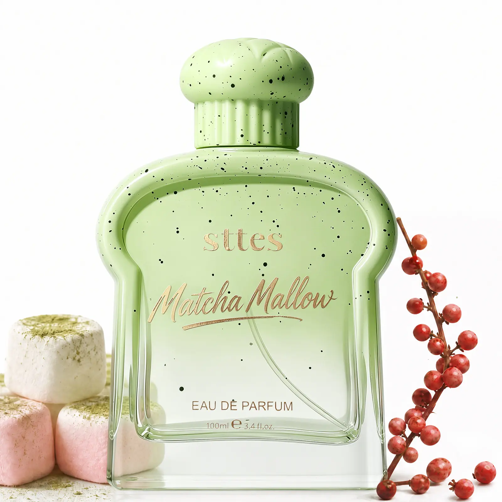 Sttes Perfume Matcha Mallow Eau de Parfum, Long Lasting Women's Perfume with Sweet Matcha Marshmallow Pink Pepper Vanilla & Musk Scent, Gourmand Fragrance Gift for Women, 100ml / 3.4 Fl Oz