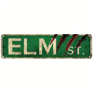 Elm Street Themed Metal Sign - 1-Count Vintage Country Outdoor Road Wall Ornament, Home Decor for Christmas Halloween, Ideal for Home Bar Cafe Garage Room