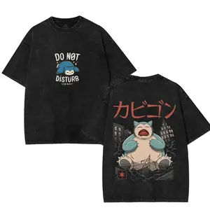Snorlax- PKM Anime Manga Graphic Tee Vintage Y2K Casual Printed Acid Washed Cotton T-shirt, Unisex Oversized Streetwear apparel, Anime Merchandise, Gift for Anime Fan Lover oversize Crewneck