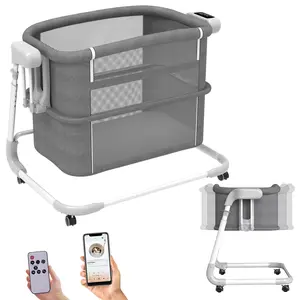 Electric Rocking Bassinet for Baby 6-in-1 Smart Crib with Remote Control 5-Speed Swings Portable Bedside Sleeper for Newborns 4-Speed Height Adjustment Co-sleeping Function