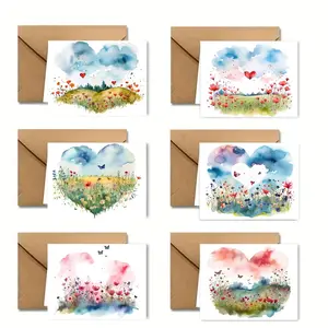 24pcs Wild Flower Heart Cards, Watercolor Note Cards, Fun Party Cards, Blank Valentines Day Cards with Envelopes, Romantic Greeting Cards Set